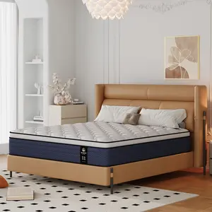 Mattress 10 inch Twin, Full, Queen, King, Hybrid Mattresses in a Box Medium hard support, soft touch, European suit - white and blue tones, comfortable sleep, bedroom furniture, elegant bedding, stylish and timeless style queen size mattress Reduce Motion