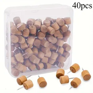 40pcs Brown Wooden Push Pins - Decorative Thumb Tacks for Bulletin, Cork, and Foam Boards | Ideal for Photos, Calendars, Home Office & Craft Projects | Includes Clear Storage Box