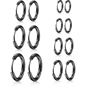 Stud Hoop Earrings Set 7 Pairs  Cubic Zirconia Titanium Stainless Steel  Rose  Black 2-8mm CZ Cartilage Helix Flatback Ball Stud Hinged Sleeper Hoop Earrings Sets for Women Men