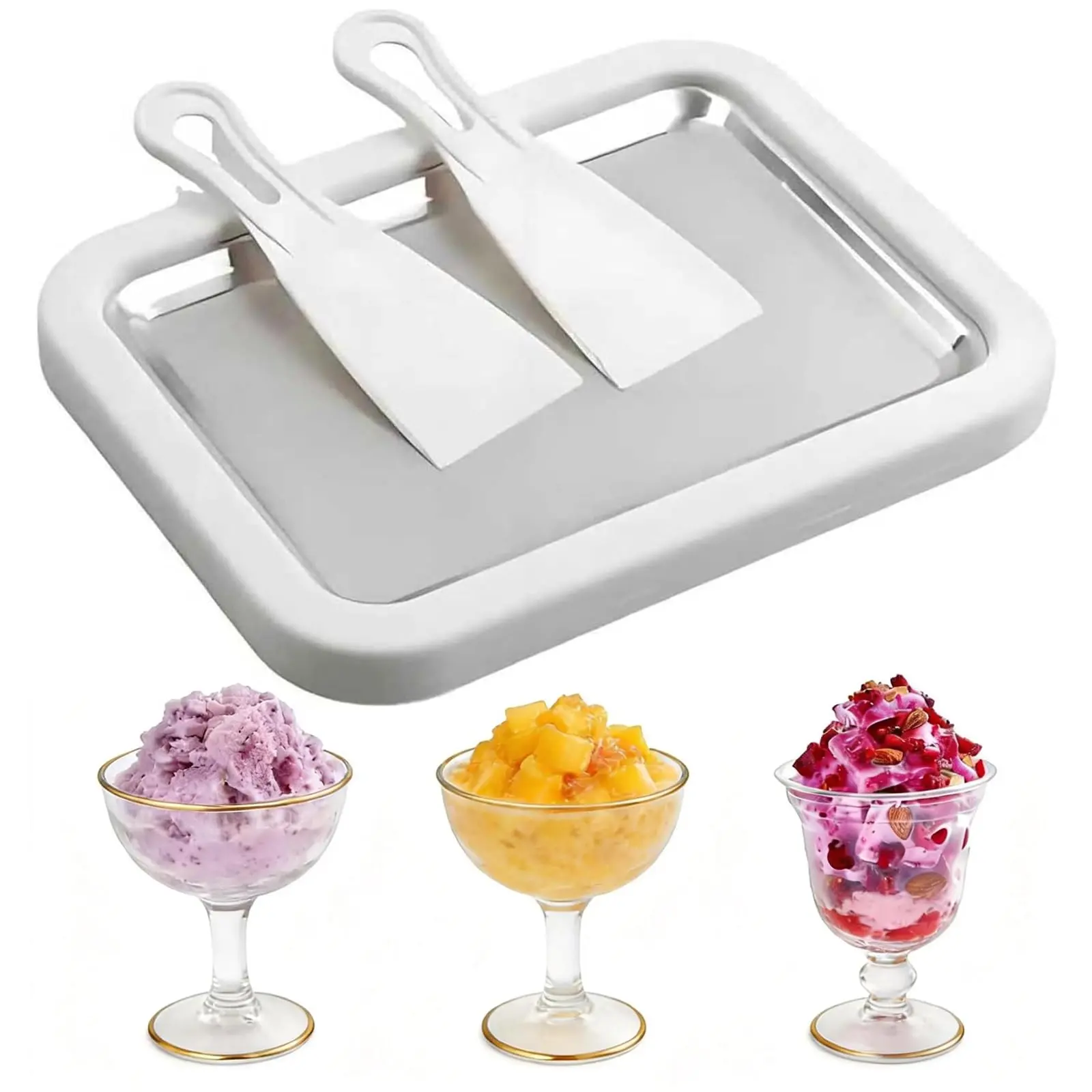 Yocrostar Instant Rolled Ice Cream Maker Kit - No Power Required Stainless Steel Freezing Plate, 2 Spatulas, DIY Tray for Homemade Rolled Ice Cream, Ideal for Family Fun at Home, Suitable for Yogurt, Sorbet, Gelato summerwins