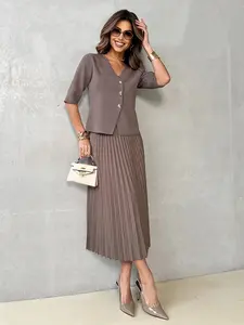 High Waist A-Line Pleated Skirt, Pure Color Versatile Bottoms, Stylish and Comfortable, Perfect for All Seasons