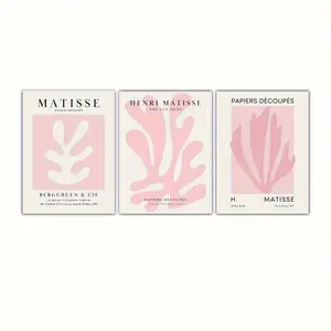 Set of Three Unframed Canvas Posters, Modern Art, Pink Abstract Matisse Henry Prints, Ideal Gift for Bedroom, Living Room, Hallway, Wall Art, Wall Decor, Winter Decoration, Room Decor