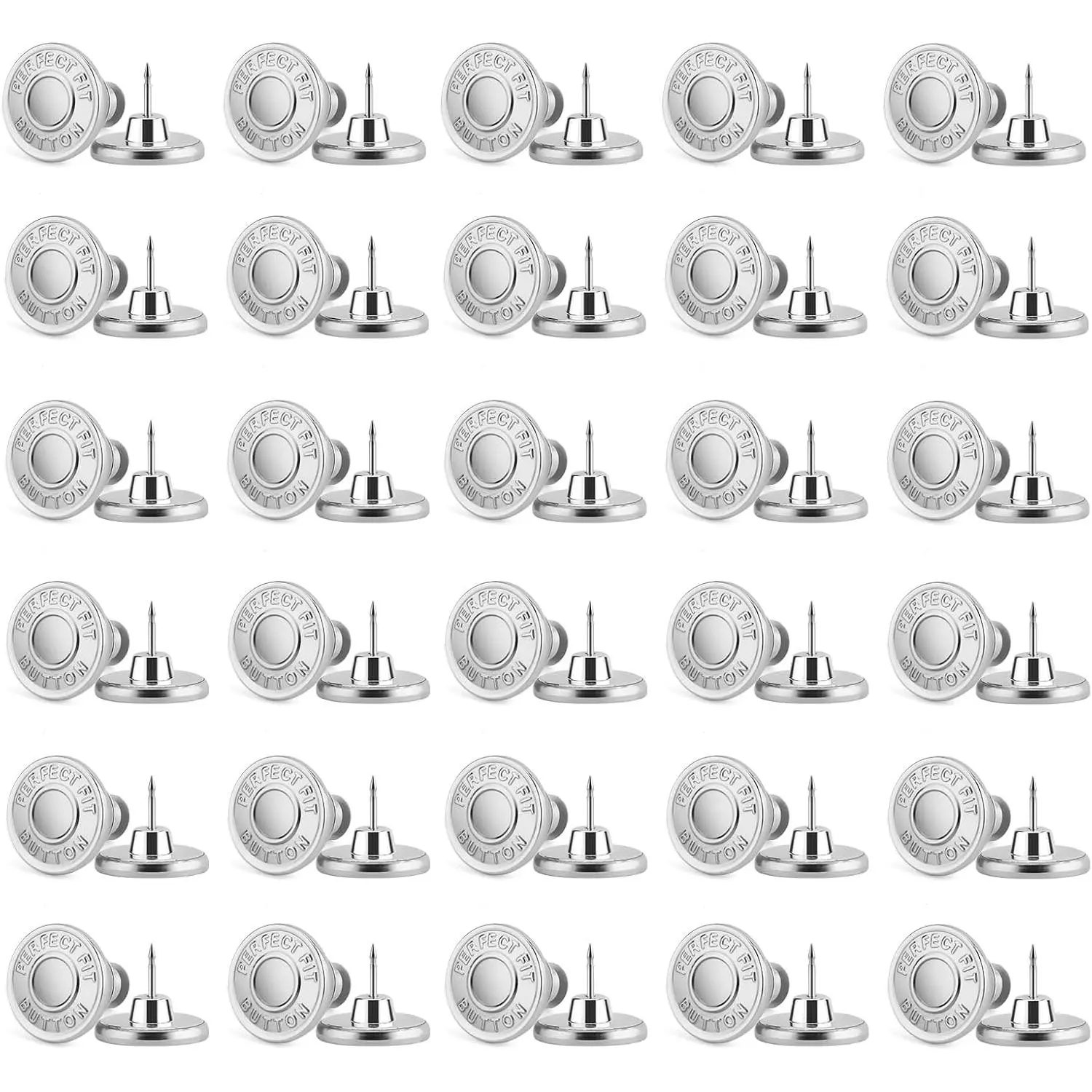 Jean Buttons for Loose Jeans, Button Pins for Jeans to Make Smaller, No Sew Button Replacement, Adjustable and   Tightener (12) (, 60set)
