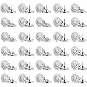 Jean Buttons for Loose Jeans, Button Pins for Jeans to Make Smaller, No Sew Button Replacement, Adjustable and   Tightener (12) (, 60set)