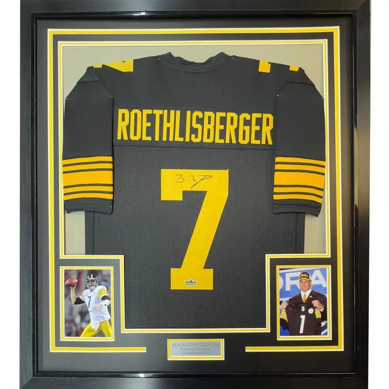 No Framed Facsimile Autographed Ben Roethlisberger  Pittsburgh Color Rush Reprint Laser Auto Football Jersey Size Men's XL