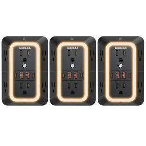 3 Pack Wall Outlet Extender Surge Protector With Night Light , 6-Outlet Extender With 4 USB Ports (2 USB C),3 Sided Multi Plug Wall Adapter Power Strip for Home Office Kitchen Travel