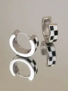 French Style Chessboard Round Drip Earrings, Vintage Simple Design, Versatile Casual Ear Cuff Earrings for Women, Chic Checkerboard