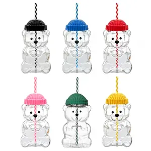 Explorinox Bear Shape Sippy Cup with Straw Lid 500ml Heat-Resistant Glass Tumbler Reusable Cold Cup for Iced Coffee Milk Tea Juice Spill-Proof Borosilicate Drinkware Mug