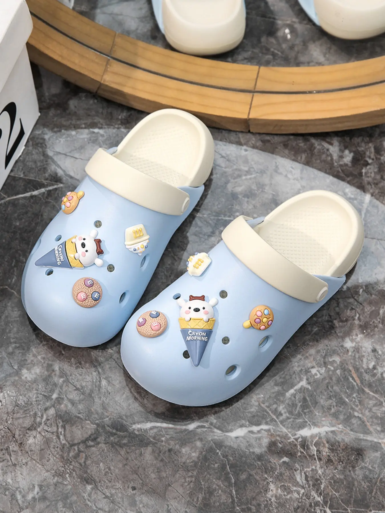 Summer Ice Cream Cookie Sand Hole Shoes, Casual Cartoon Pattern, Eva Sole, Outdoor Indoor Women's Slippers, Comfortable and Trendy