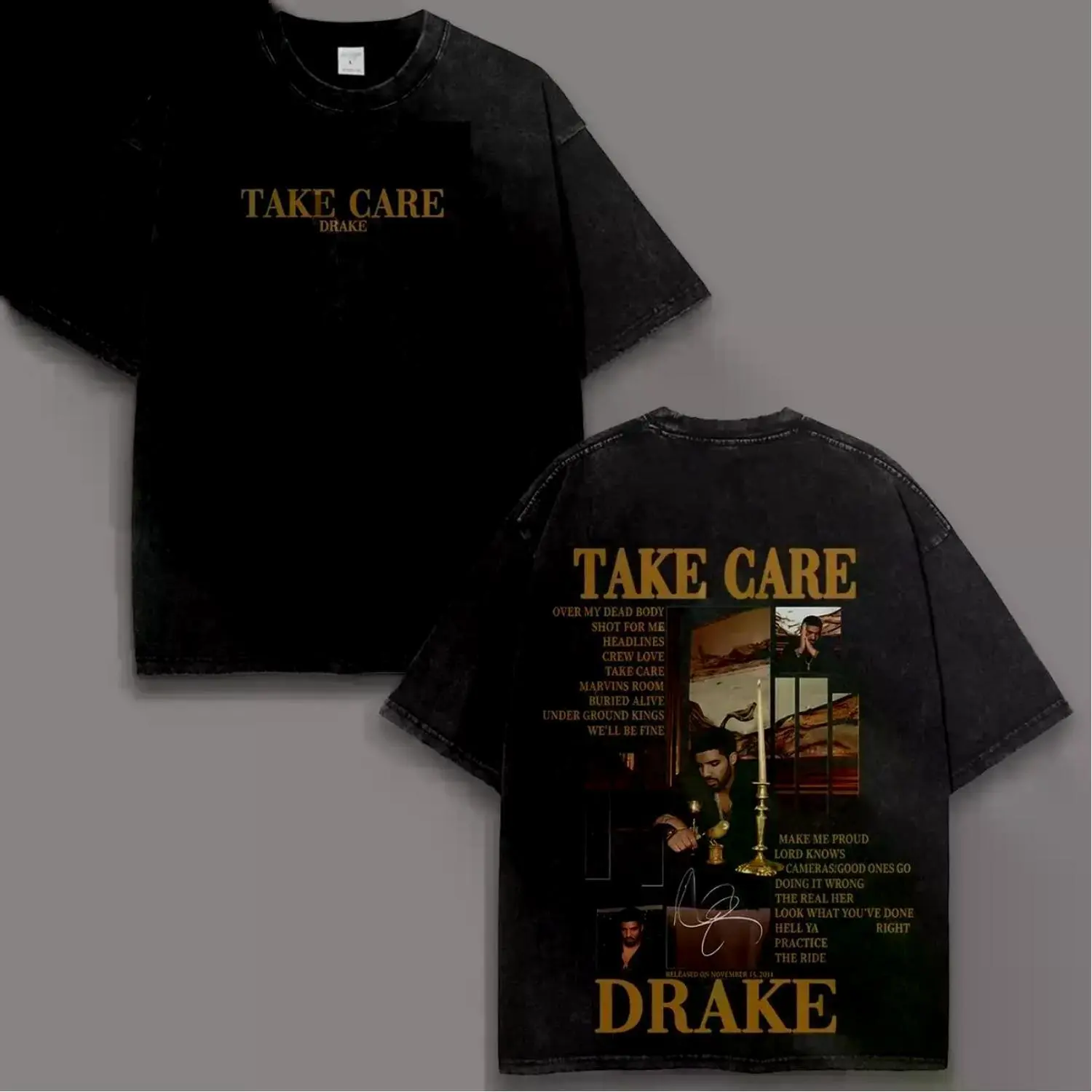"24-Hour Shipping: Drake Take Care Acid Washed T-Shirt & Tank Top, Y2K Retro Vintage Rap Graphic Tee, Oversized Unisex Soft Cotton Streetwear, Perfect Gift for Men & Women"