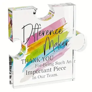 Puzzle Shape Acrylic Appreciation Gift, 1 Count Colorful Letter Pattern Gift for Colleagues, Retirement Gift, Thank You Gift for Friends, Party Favors, Acrylic Plaque Decor