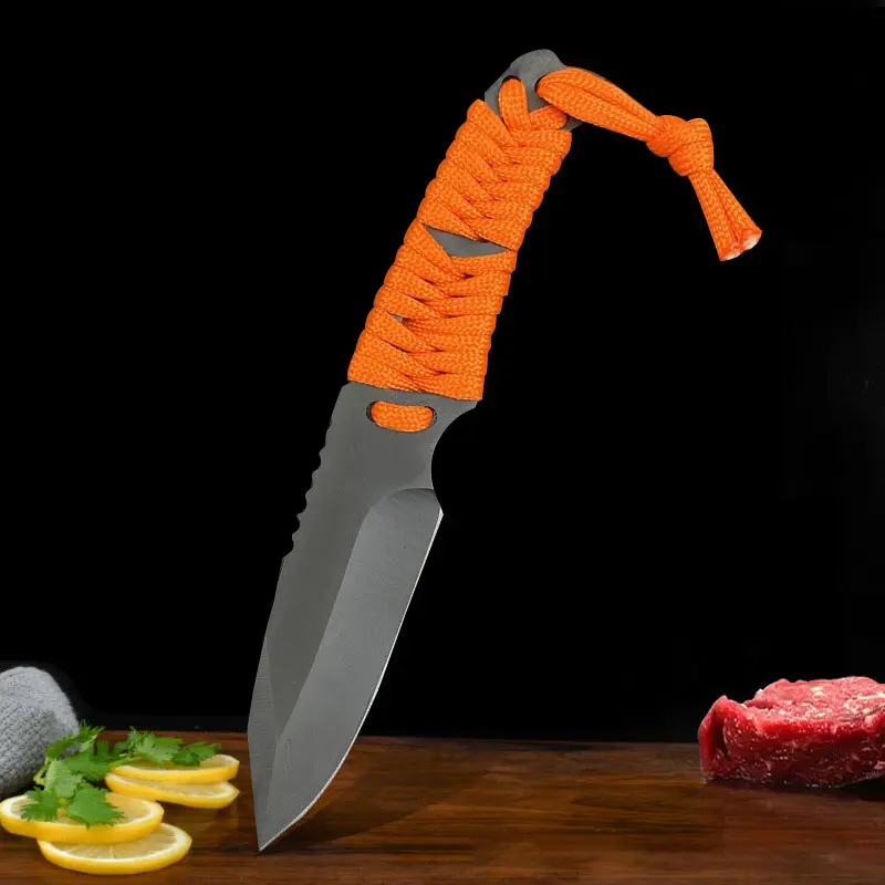 3.74in Fixed Blade Knife, Paracord Handle Multifunctional Knife for Camping Hiking Tools, Gifts for for Men Husband, Boyfriend