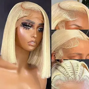 12 14 16 Inch 180 Density Straight Lace Front Human Hair wig Short Transparent 13x4 Bob Lace Frontal Wigs 613 Honey Blonde Remy