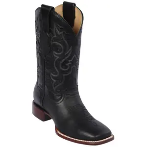 Black Wide Cowboy Boots Square Toe