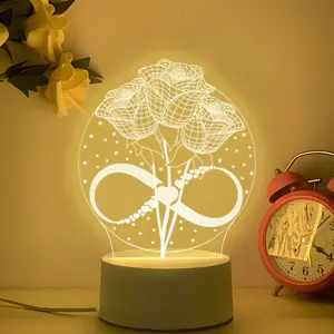 Acrylic Night Light with Rose & Infinite Heart Design, Warm Non-Blinding Light, USB Powered Plug-And-Play, Perfect Gift for Friends and Partners
