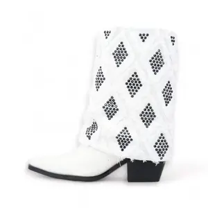 Gram Glam White Denim Boot and Black Crystal Diamonds