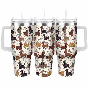 Patriotic Dachshund Car Cup (40oz/30oz/20oz) Cute Dog Print with American Flag Hat and Stars Pattern Insulated Stainless Steel Tumbler Durable Leakproof Design Perfect for Road Trips Office Outdoor Picnics Holiday Gifts Everyday Use