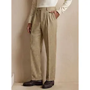 Men's Retro Formal Suit Pants Wool Flat Herringbone Tweed Trousers