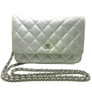 Pre-owned CHANEL Leather Shoulder Bags PRE ORDER Metallic Lambskin Quilted Wallet On Chain WOC Silver 15*