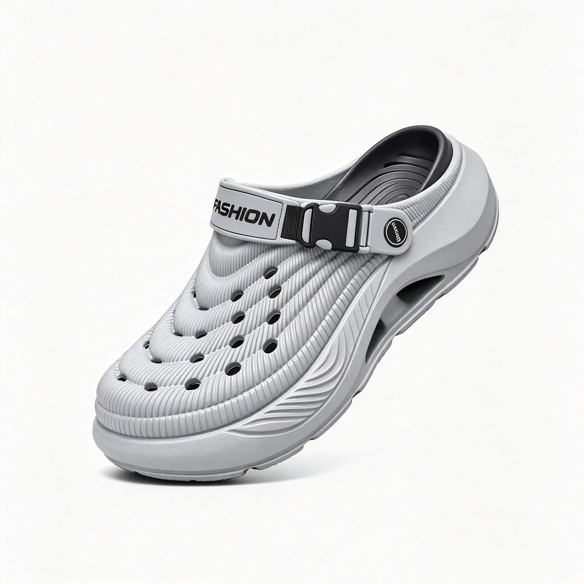 Unisex Wavy Texture EVA Slide Sandals with Adjustable Strap, Breathable & Durable Cushioned Sole for Outdoor & All Season Wear, Breathable Design, Thick Cushioned Sole, Outdoor Wear, Wave Pattern, Shoe, Footwear, Slipper, Breathable Cushioned Footwear