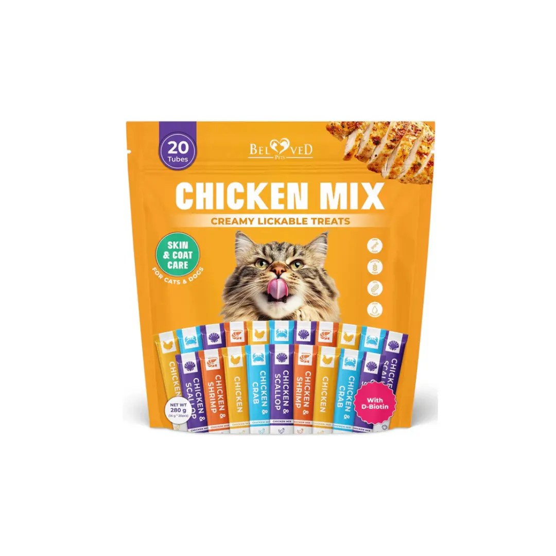 Beloved Pets Chicken Mix Creamy Lickable Cat & Dog Treats - Creamy Texture, Mix Variety, Healthy Coating, Nutrition Boost, Skin & Coat Care (Single Tubes Available)