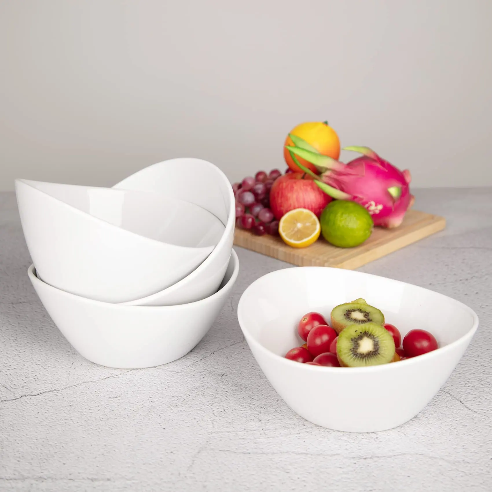 8 in Ceramic Deep Soup Bowls & Salad Bowls - 42 oz Large Bowls Set of 4 for Kitchen - White Ceramic Serving Bowls for Salads, Cereal, Soup, Dishwasher & Microwave Safe