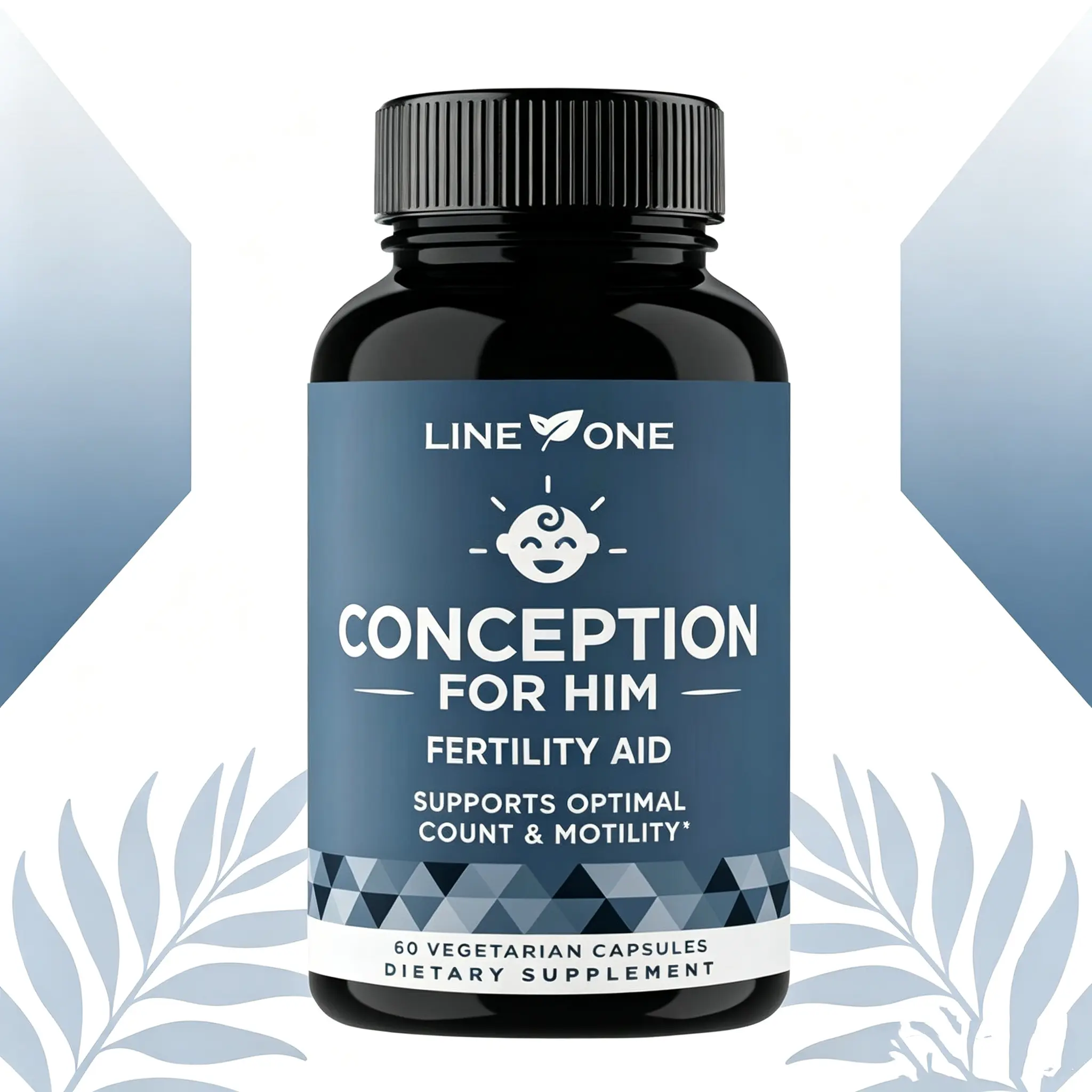 LINE 1 Conception For Him Male Fertility Dietary Supplement - Natural Formula with Ashwagandha, Folic Acid, Minerals (Magnesium, Zinc) - Boosts Sperm Count, Motility - 60 Daily Capsules