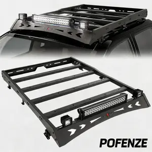 POFENZE-NADIA  Roof Rack for Toyota Tacoma 2005-2022 Double Cab, Heavy Duty Roof Top Cargo Basket with Extension, 2 x 18W LED Pods & 144W LED Light Bar, Fits 4-Door Models Covers car full-size truck