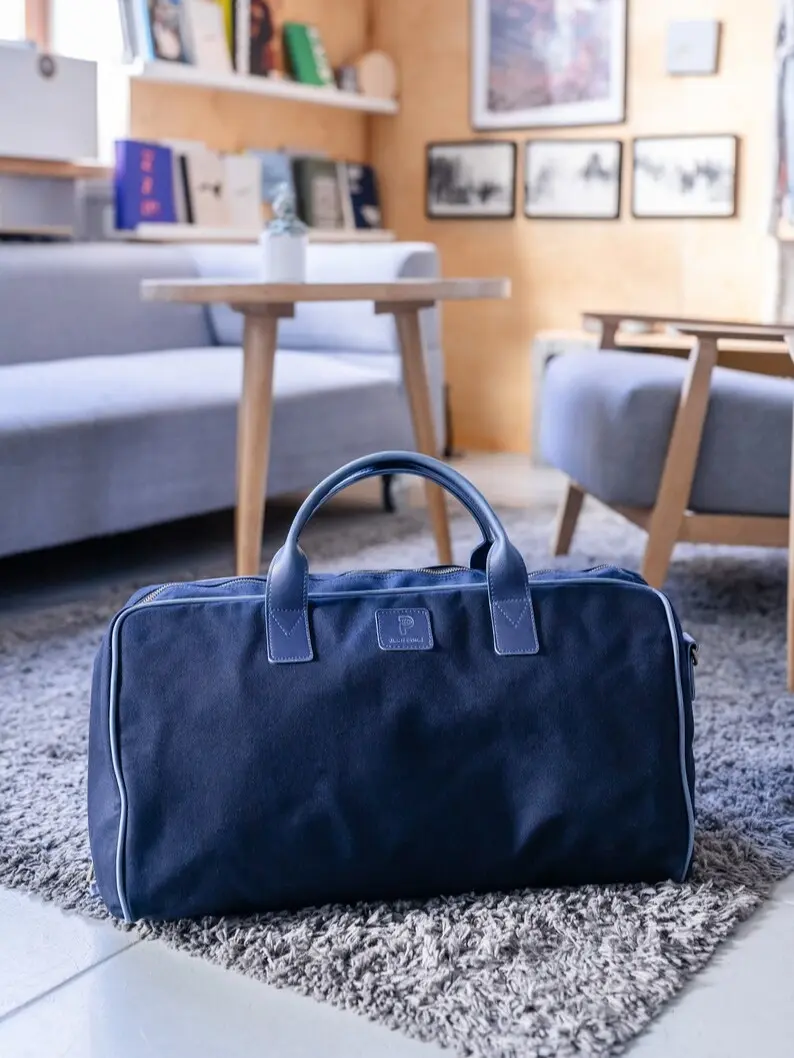 Vegan Travel Bag - Navy Blue, Weekend Bag, classic Duffel Bag, Weekender Bag for women and men, handmade Overnight Bag, vegan gift