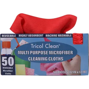 50PK Profesional Resuable Lint Free Microfiber Edgeless Cleaning Cloth Cleaning Rags,Absorbent Microfiber Wipes for Housekeeping, Car Cleaning (12 * 12 Inches) (red1)