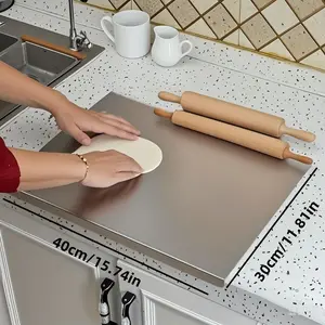 Stainless Steel Cutting Board with Lip for Kitchen Chopping Boards for Countertop Large Metal Cutting Board over Sink Suitable for Meat Fruits Vegetables Bread Noodle and Pizza Bamboo Knives