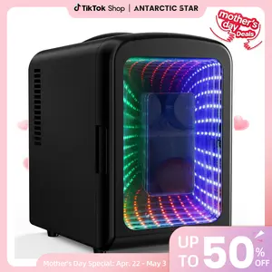 Summervibes[Limited Stock] Antarctic Star 4L Mini Compact Refrigerator with Gaming Light: 6-Can Portable Cooler for Bedroom, Car, Office, Dorm - Cosmetics, Beverage & Food Storage (Black)