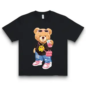 Kawaii Little Bear Printed T-Shirt Short Sleeve Crew Neck Soft Cotton Unisex Classic Fit Women's Clothing for Summer Spring Top