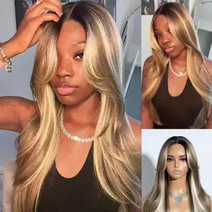 26 Inch Layered Long Lace Front Straight Wigs for Women, Natural Looking Wig with Curtain Bangs