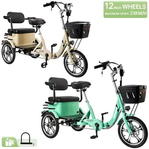 ‌Premium 400W Folding E-Trike Foldable Electric Tricycle with Rear Seat, 3 Wheel Ebike for Adults Olders, Speed ​​Adjustable/Pedal Assist