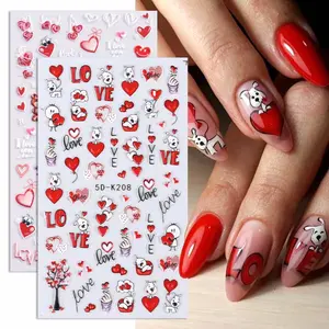 2pcs Cartoon Dog Heart Balloon Nail Art Stickers, Romantic Bear Balloon Design, DIY Self-Adhesive Nail Decals for Women and Girls