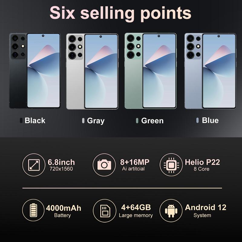 M26 Ultra Smart Android Phone 6.8 Inch Large Screen 4GB+64GB ROM 4000mAh Battery Octa-core Processor Smartphone Cellphone