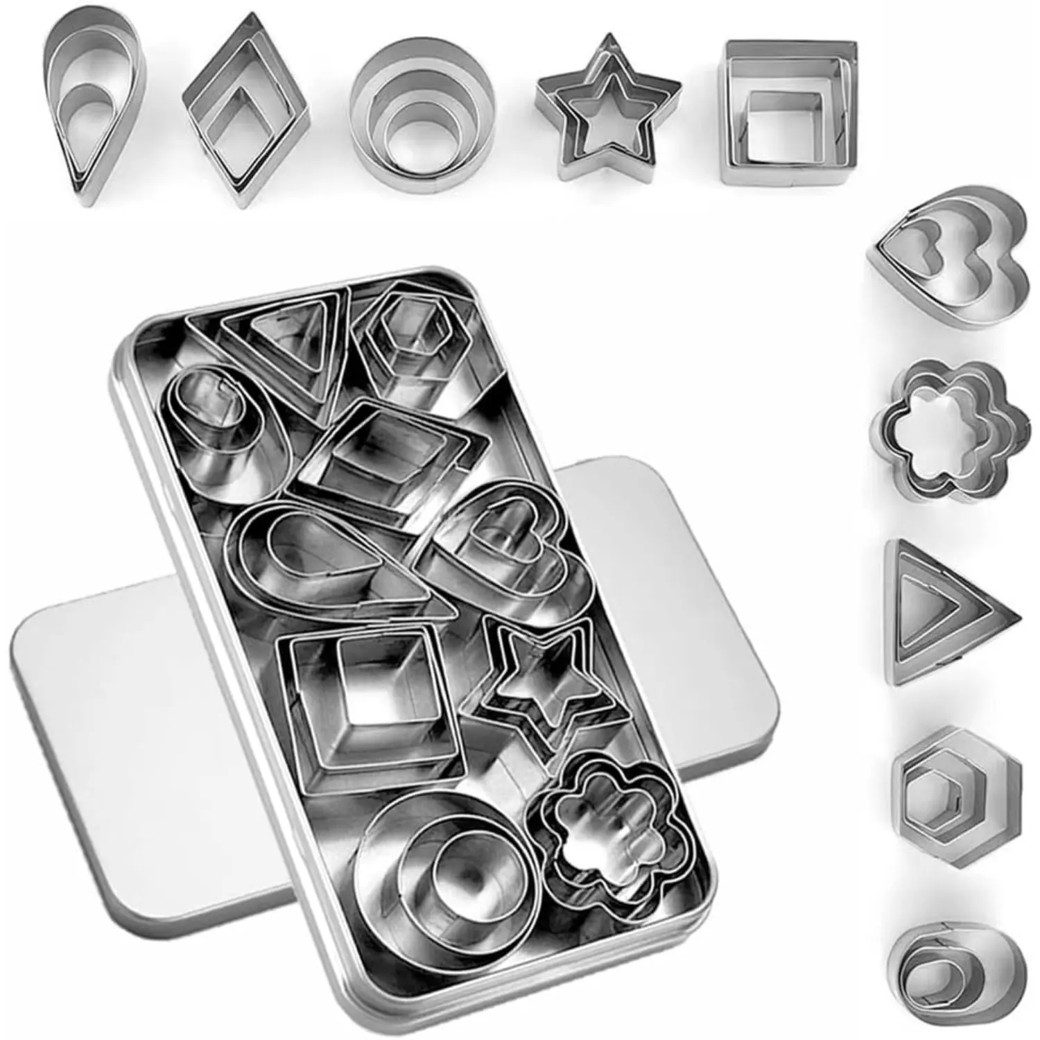 30Pcs Stainless Steel Geometric Cookie Cutters Multi Shapes Biscuit Molds Fruit Vegetable Cutting Mould DIY Baking Pastry Decorating Tools