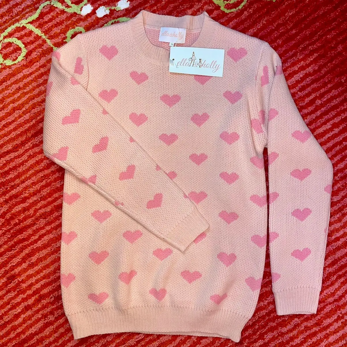 Heart Print Knit Pink Sweater from Ella & Holly in Size Medium NWT