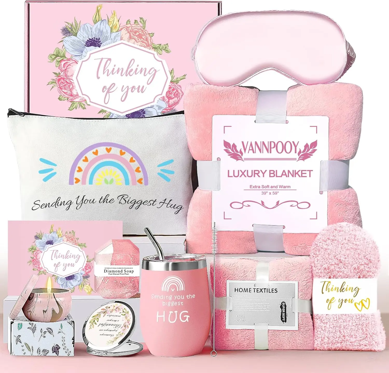 Thinking of You Get Well Soon Gift Basket, Stocking Stuffers for Women Unique Self Care Package Spa Gift Set, Retirement Gift Box for Woman, Christmas Gift Kit Idea for Mom Sister Her Best Friend
