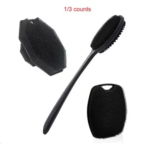 1/3 piece silicone back scrub brush and bath glove set - super exfoliating body scrub and plump foam shower brush combination