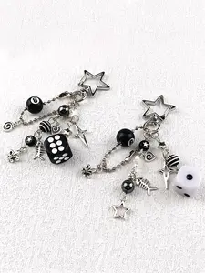 Punk Black 8 Billiards Dice Swirl Love Cross Fish Bone Pendant Five-pointed Star Buckle Key Bag Accessories Couple Gift Keychain For Bags