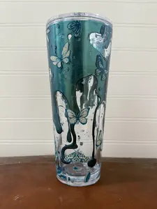 24oz UVDTF Designed Glitter Snowglobe Plastic Tumbler with Plastic Straw