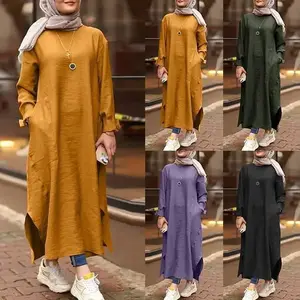 2025 Muslim Women's Clothing New Multicolor Long Sleeve Shirt Pocket Dress Casual Robe