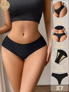 7-piece set of simple and sexy black women's thong