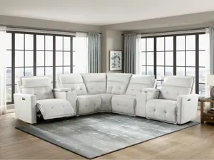 Homelegance 9444HMP-6SCPWH 6 pc Salida hemp white textured fabric sectional sofa with power recliner ends and console charging pad