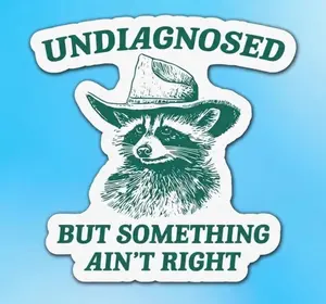 Undiagnosed But Something Aint Right Vinyl Sticker - Funny Raccoon Cowboy Meme Decal, Laptop Water Bottle Decal