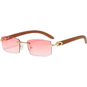 Rectangle Fashion Rimless Sunglasses for Women Men Gangster 90s Frameless Shades Retro  Trendy Eyewear