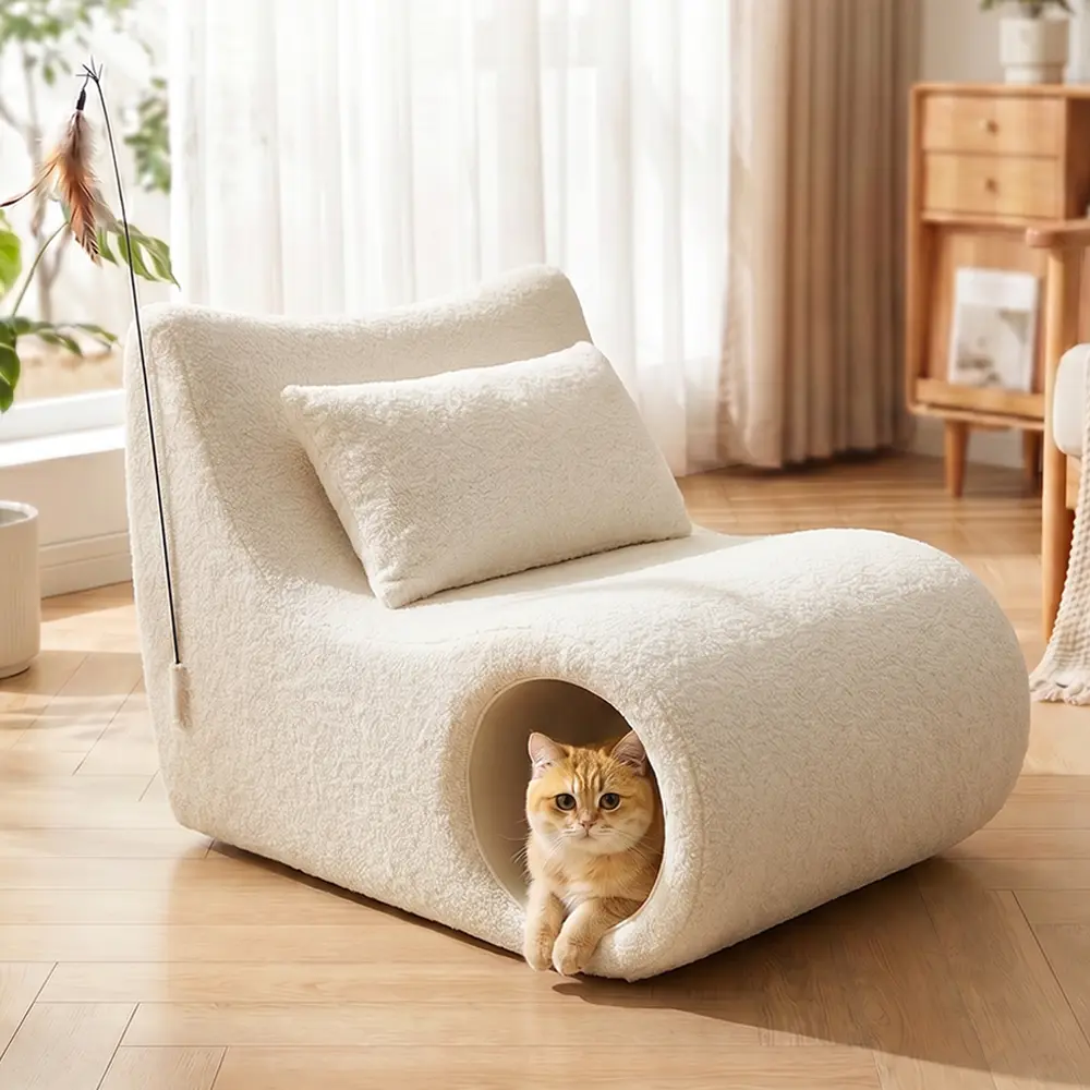 chill room furniture，Cloud Couches Style Plush Pet-Friendly Chaise Lounge, Boneless Sectional Couch Look, Cream Sherpa Mini Couch Bedroom Chair with Pillow, Cat Hideaway, Roll-Pack Delivery, No Assembly for Living Room Furniture