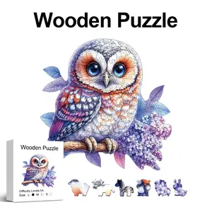 Owls Wooden Puzzle for Adults, Unique Shaped Pieces, Animal Shape Puzzle, Exquisite Gift Box, Brain Exercise, Room Decor, Holiday Gifts, Christmas Gift
